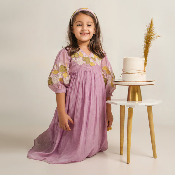 Chanderi Silk Dress for Girls | Lavender