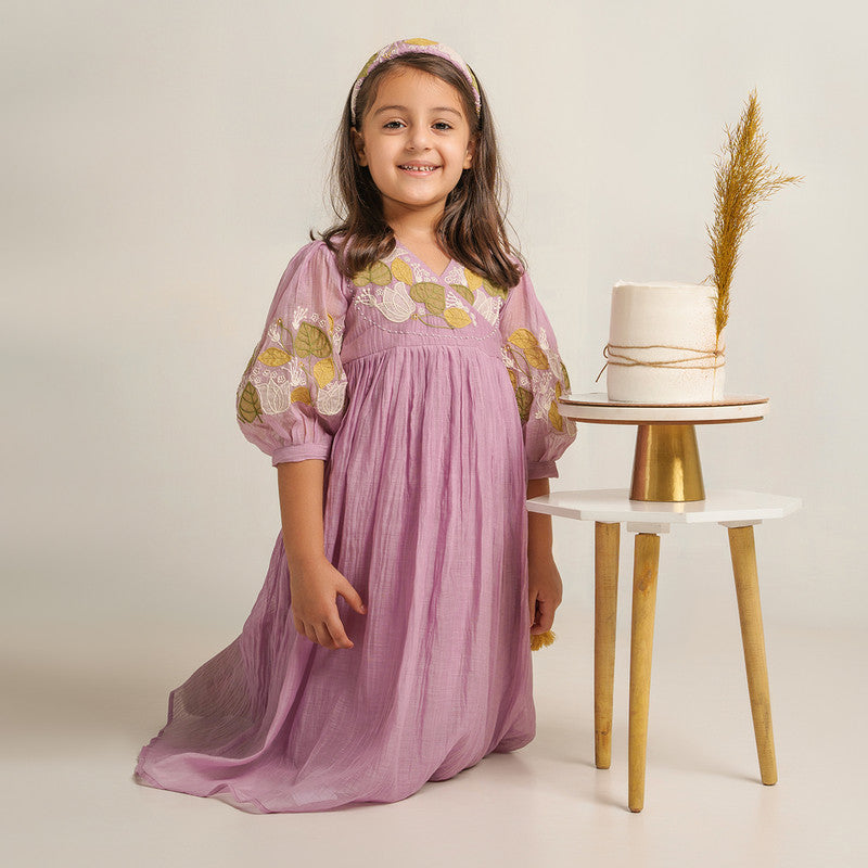 Chanderi Silk Dress for Girls | Lavender