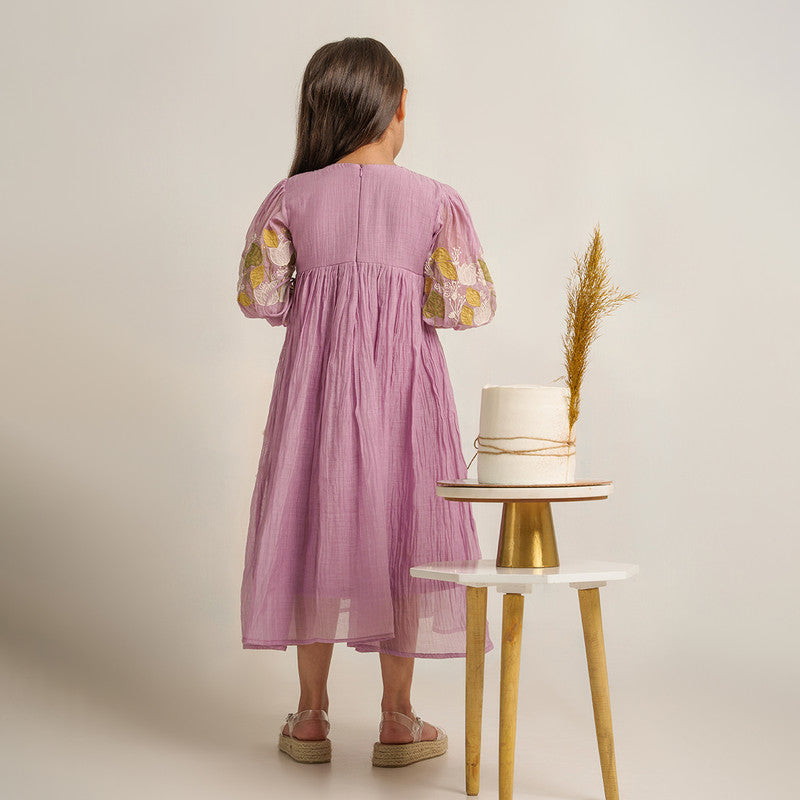 Chanderi Silk Dress for Girls | Lavender