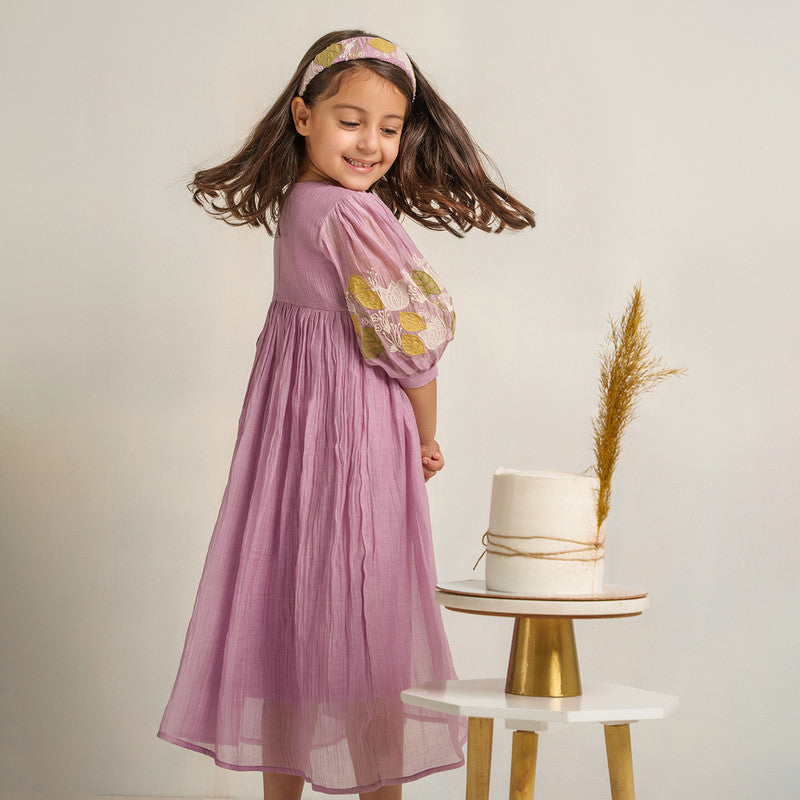 Chanderi Silk Dress for Girls | Lavender