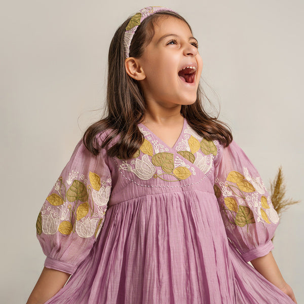 Chanderi Silk Dress for Girls | Lavender