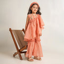 Chanderi Silk Kurta Sharara Set for Girls | Peach