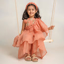 Chanderi Silk Kurta Sharara Set for Girls | Peach