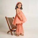 Chanderi Silk Kurta Sharara Set for Girls | Peach