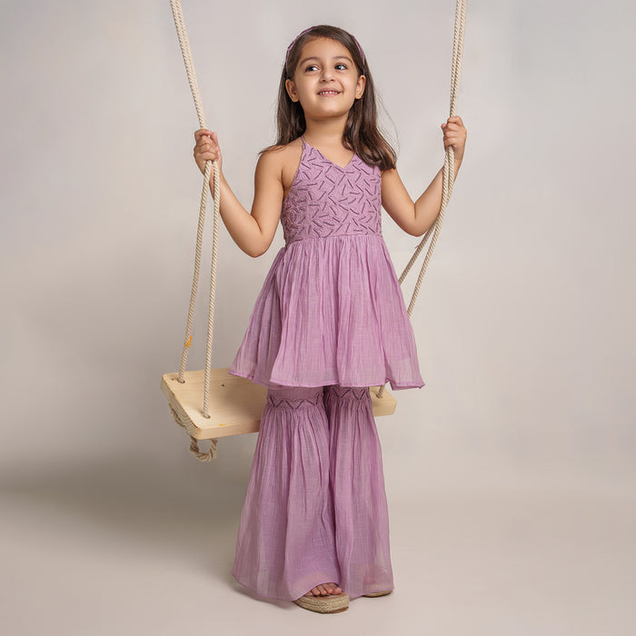 Kurta Sharara Set for Girls | Chanderi Silk | Lavender