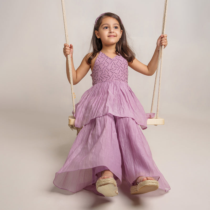 Kurta Sharara Set for Girls | Chanderi Silk | Lavender