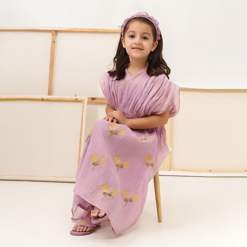 Chanderi Silk Dress for Kids | Lavender