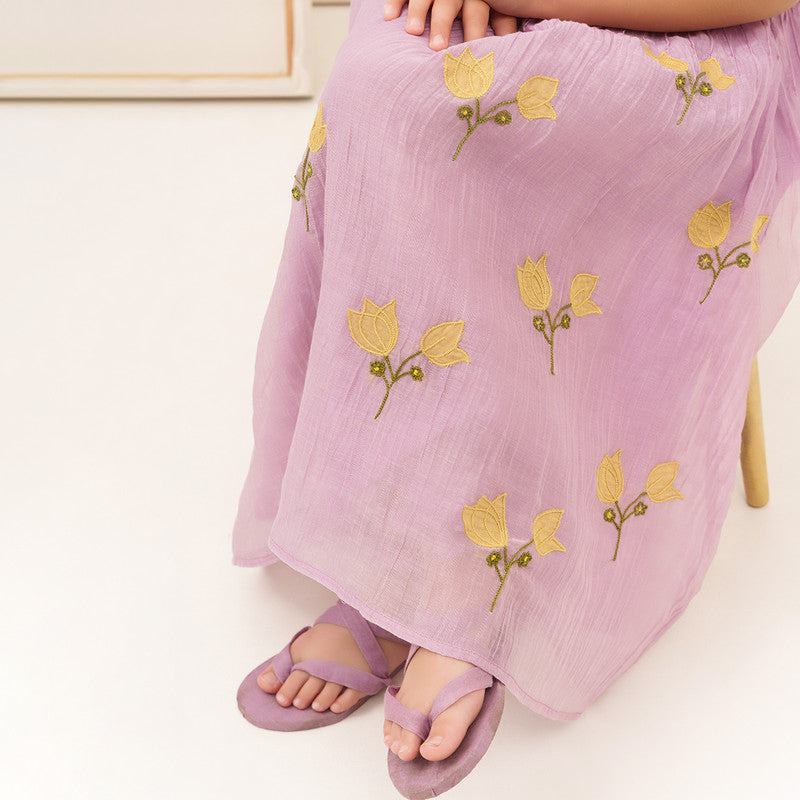 Chanderi Silk Dress for Kids | Lavender