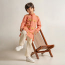 Chanderi Silk Kurta Pajama Set for Boys | Peach & White