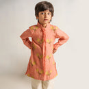 Chanderi Silk Kurta Pajama Set for Boys | Peach & White