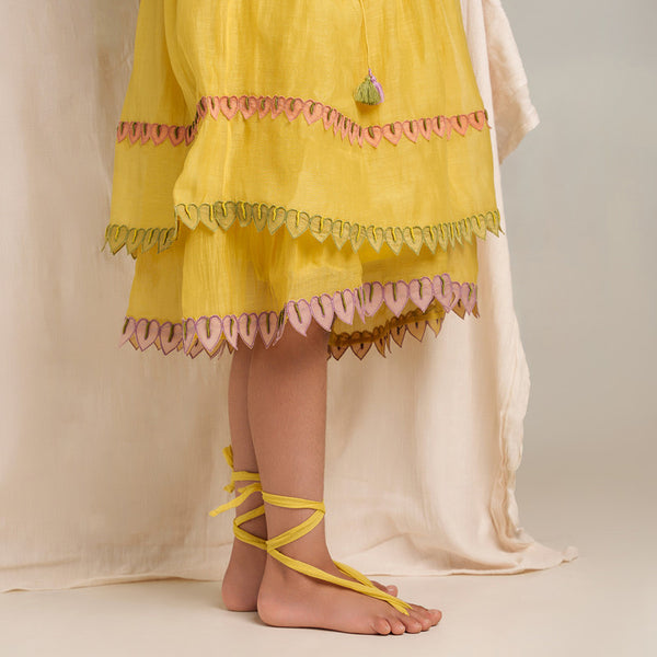 Chanderi Silk Dress for Girls | Yellow