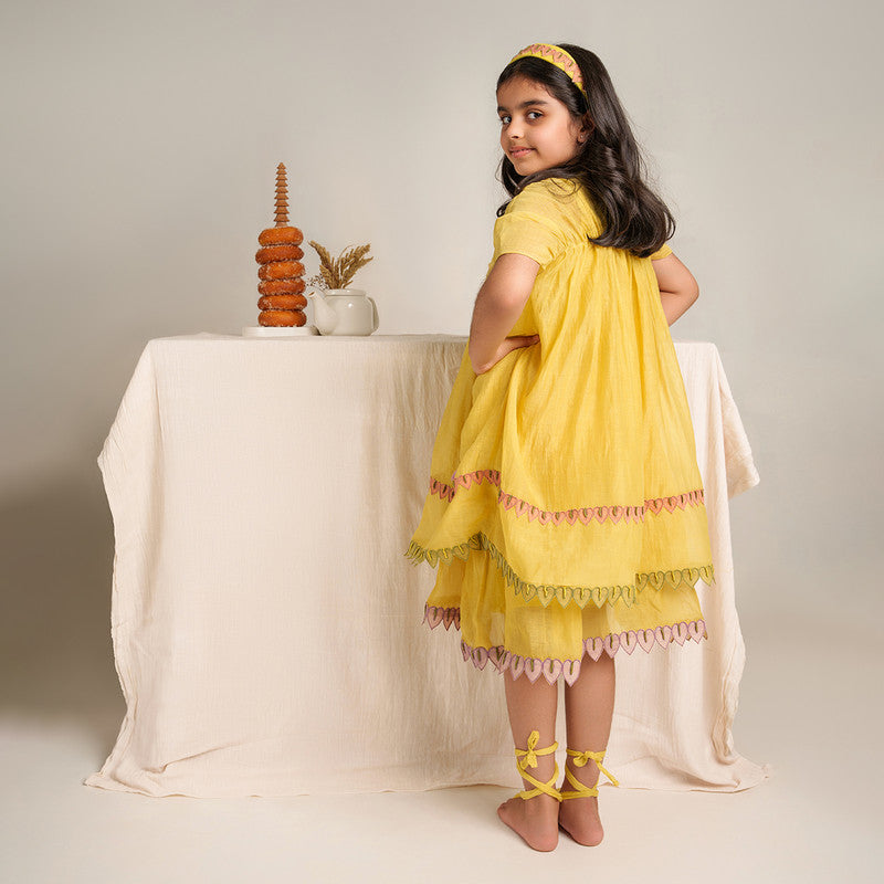 Chanderi Silk Dress for Girls | Yellow