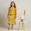 Chanderi Silk Top and Skirt Set for Kids | Yellow