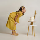 Chanderi Silk Top and Skirt Set for Kids | Yellow