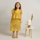 Chanderi Silk Top and Skirt Set for Kids | Yellow