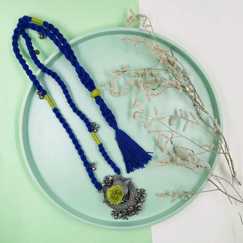 Brass & Cotton Thread Necklace | Blue & Green