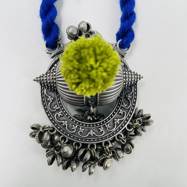 Brass & Cotton Thread Necklace | Blue & Green