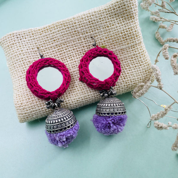 Brass & Cotton Thread Danglers Earrings | Pink & Purple