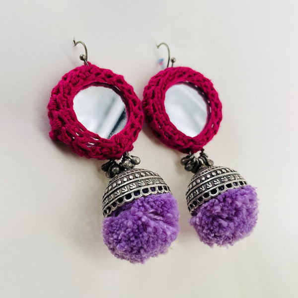 Brass & Cotton Thread Danglers Earrings | Pink & Purple