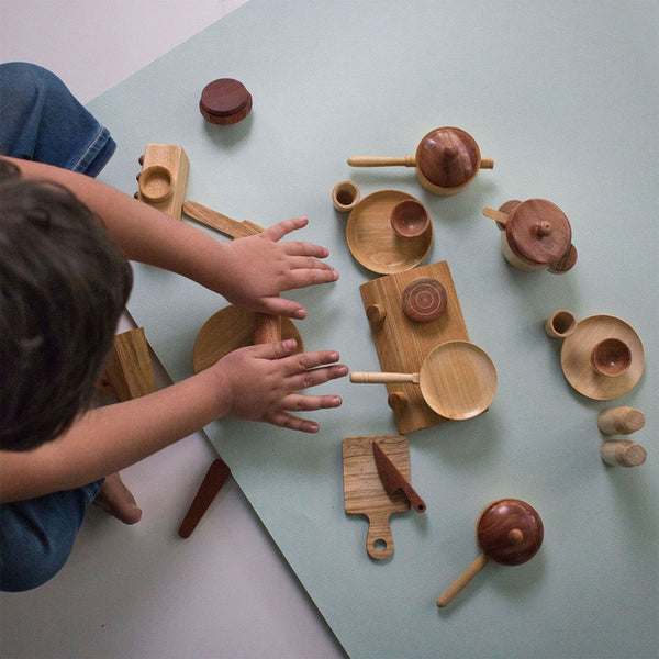 Wooden Kitchen Set for Kids | Beige & Brown | Set of 21