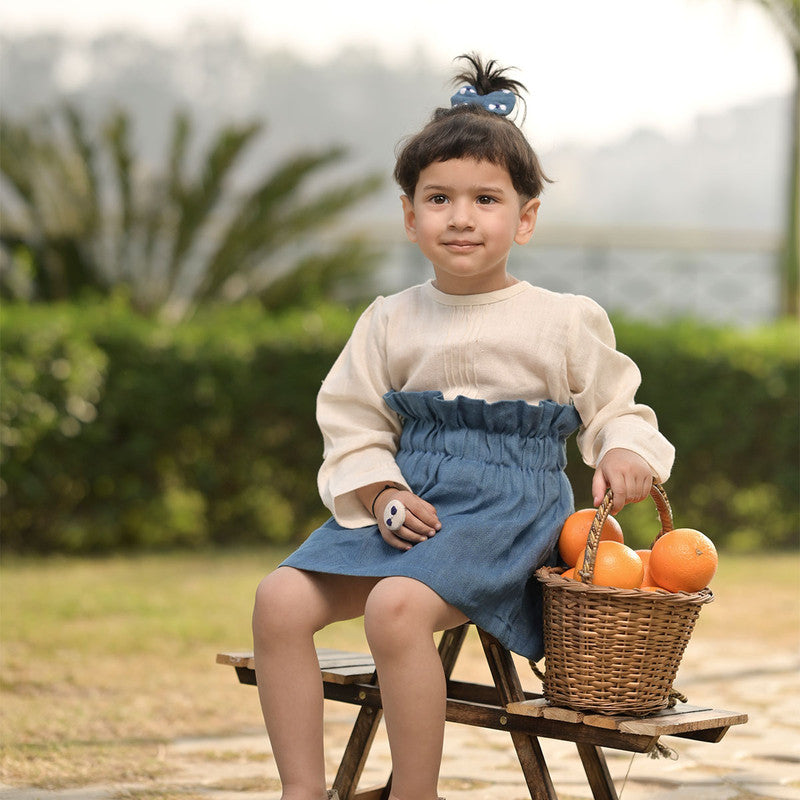 Birthday Outfits | Linen Ruffled Skirt for Kids | Indigo