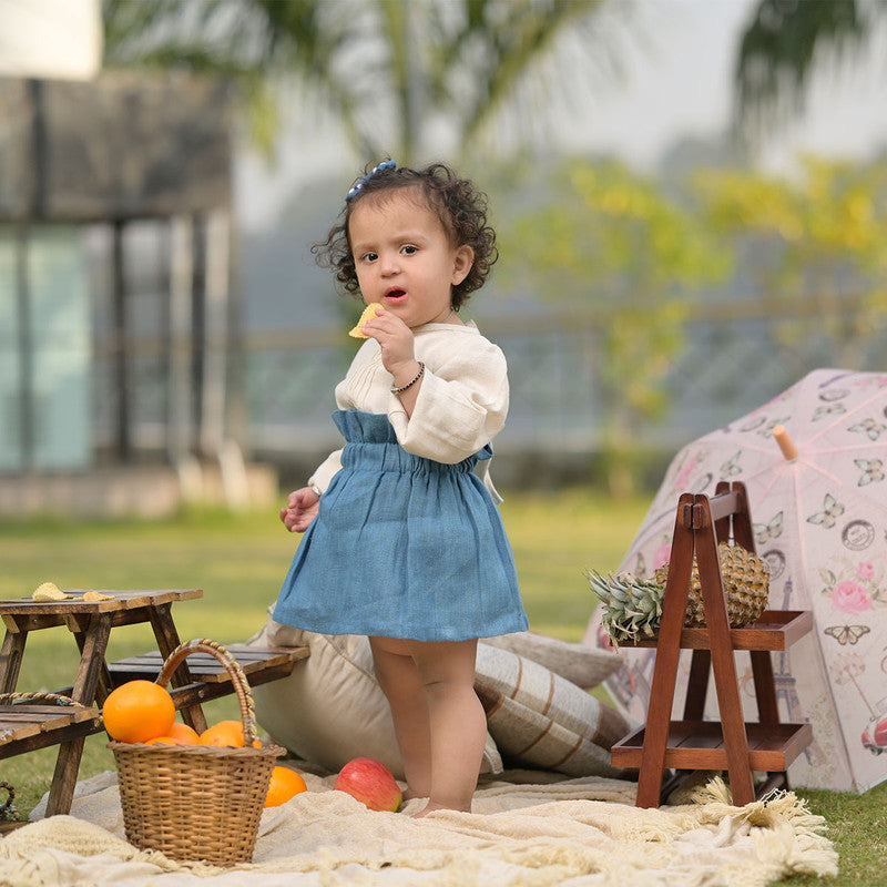 Birthday Outfits | Linen Ruffled Skirt for Kids | Indigo