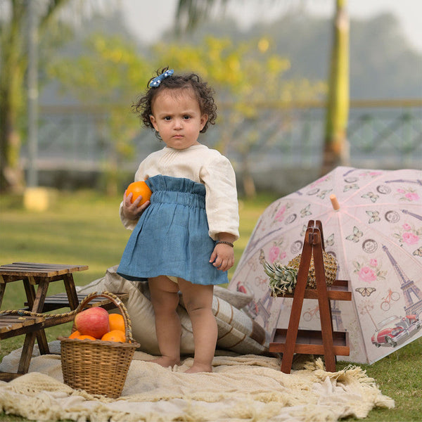 Birthday Outfits | Linen Ruffled Skirt for Kids | Indigo