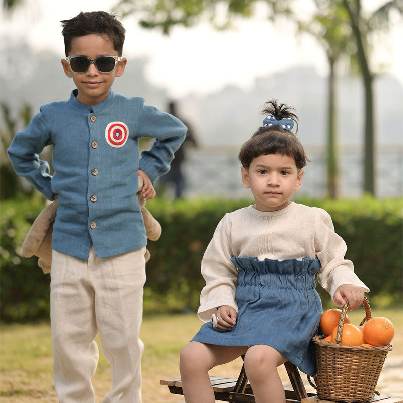 Birthday Outfits | Linen Ruffled Skirt for Kids | Indigo