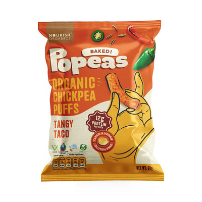 Popeas Protein Chickpea Puffs | Tangy Taco | Pack of 4
