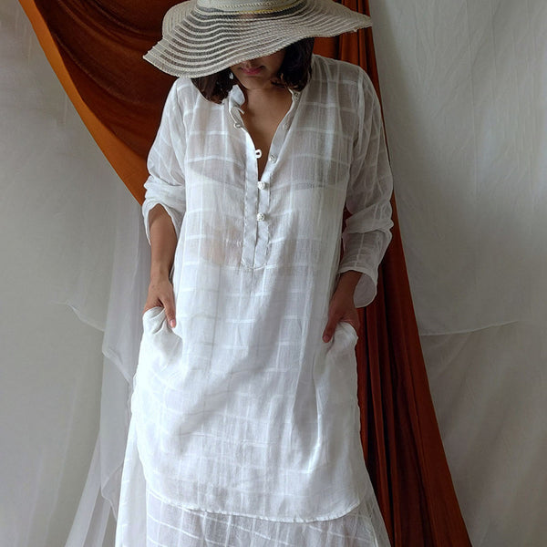 White Kurta | Checkered | White