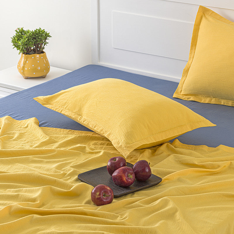 Organic Cotton Bedsheet With Pillow Cover | Turmeric Dyed | King Size | Yellow