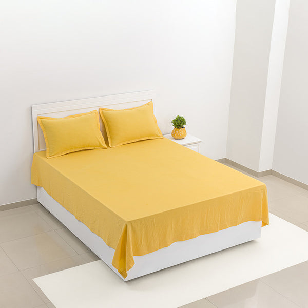 Organic Cotton Bedsheet With Pillow Cover | Turmeric Dyed | King Size | Yellow