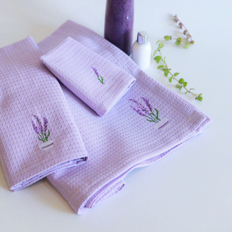 Cotton Towel Set | Bath Face & Hand Towel | Lavender | Set of 3