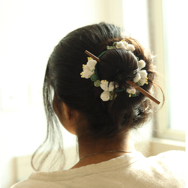 Cotton Yarn White Jasmine Crochet Hair Accessory