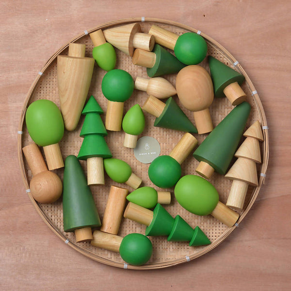 Birch and Bug Wooden Birch Toys for Kids | Evergreen Forest Trees | BPA Free | Set of 6