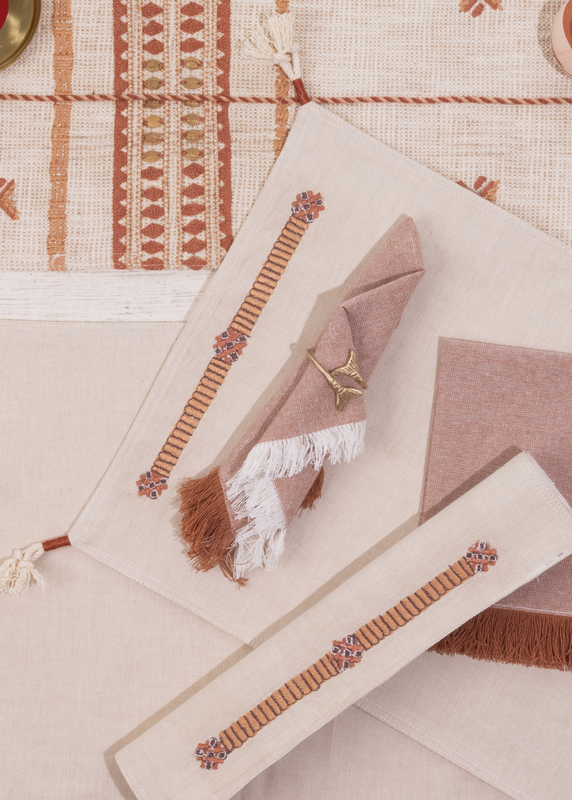 Cotton Slub Table Mats | Rust & Off White | Set of 4