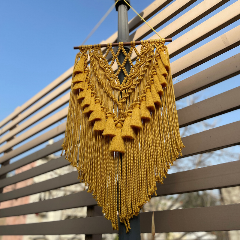 Macrame Wall Hanging With Tassels | Cotton | Yellow | 26x16 inches