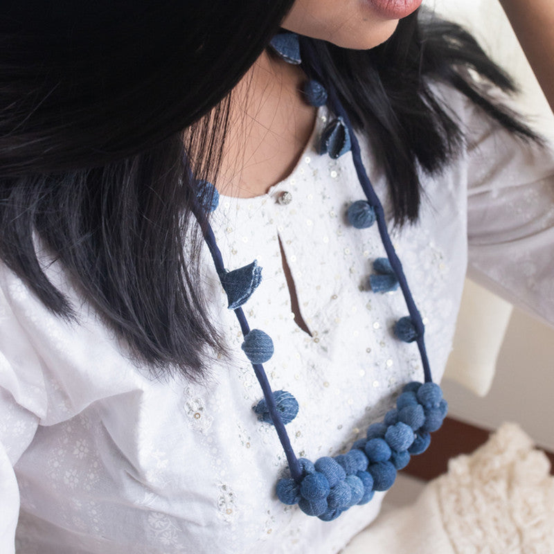 Upcycled Denim Long Necklace | Blue