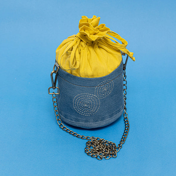 Upcycled Denim Potli Bag | Blue & Yellow