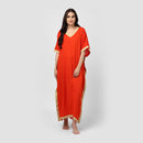 Cotton V-Neck Kaftan | Orange