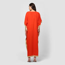 Cotton V-Neck Kaftan | Orange