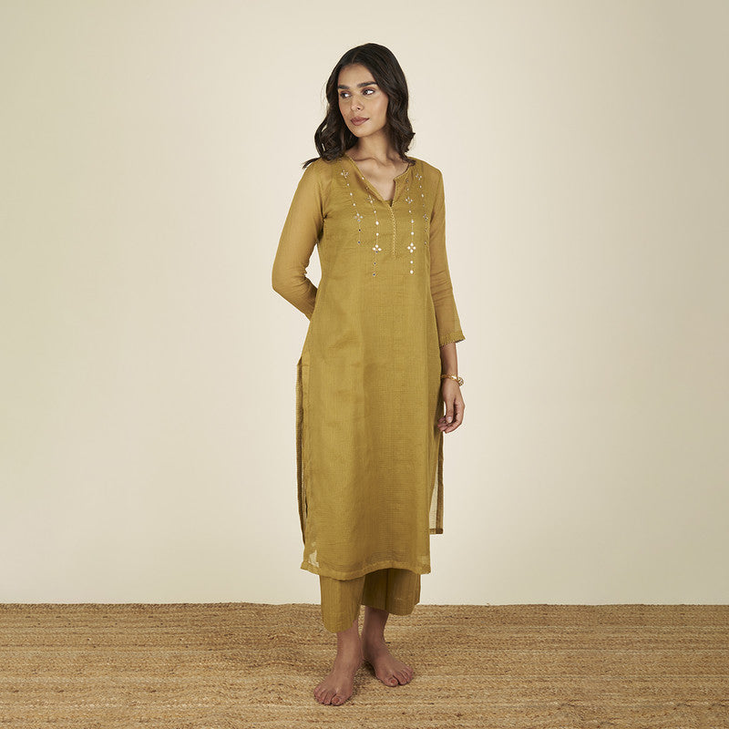 Festive Wear for Women | Embroidered Kota Doria Suit Set | Yellow