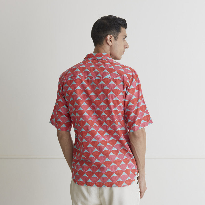 Cotton Linen Shirt | Half Sleeves | Pink & Red