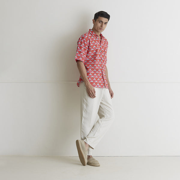 Cotton Linen Shirt | Half Sleeves | Pink & Red