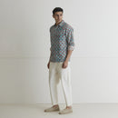 Cotton Linen Shirt | Checkered | Turquoise