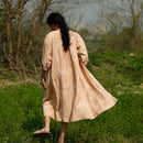 Cotton Linen Dress With Jacket | Hand Embroidered | Peach