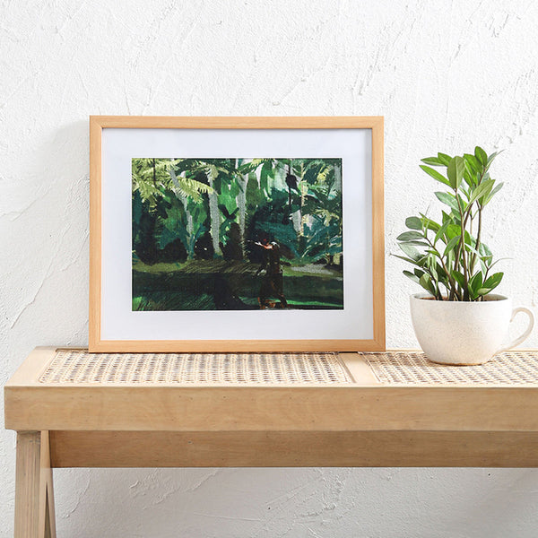 Cotton Wall Art Painting | Wooden Frame | Green | 42 cm