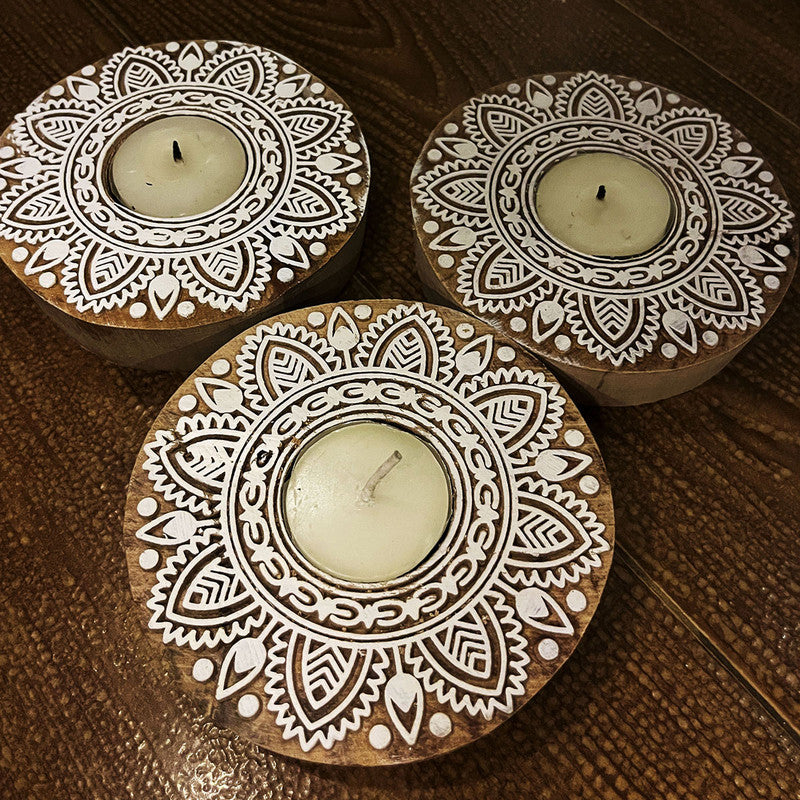 Wooden Tea Light Candle Holder | Set of 3