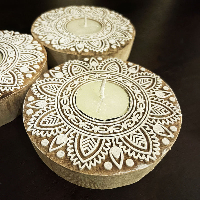 Wooden Tea Light Candle Holder | Set of 3