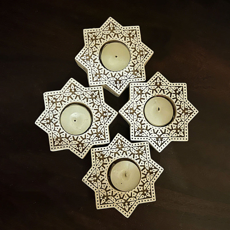 Wooden Tea Light Candle Holder | Star Design | Set of 2